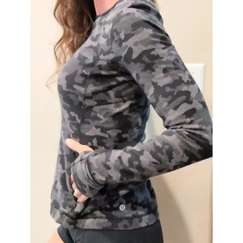 Lululemon Runderful Long Sleeve Sz 8 Heritage Camo Jacquard Black Lunar Rock